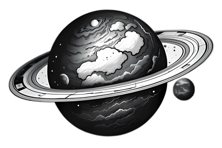 a floating planet and a typescript code on the left